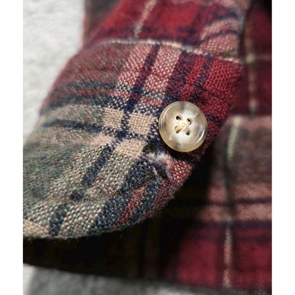Pendleton Red Green Brown Plaid Virgin Wool Flannel Shirt Elbow Patch Mens M - Picture 11 of 16